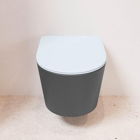 Mondiaz LAVIE hangtoilet – spoelrandloos – 36 x 53 cm – met softclose zitting – Dark grey (grijs), zitting Clay (lichtblauw/grijs) SW1208585