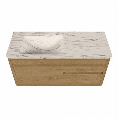 Mondiaz CIRO-DLUX Ensemble de meubles de salle de bains - 110x45x50cm - vasque solid surface Nata - 1 lavabo à gauche - sans trous de robinet - 2 tiroirs - Chêne SW1531453