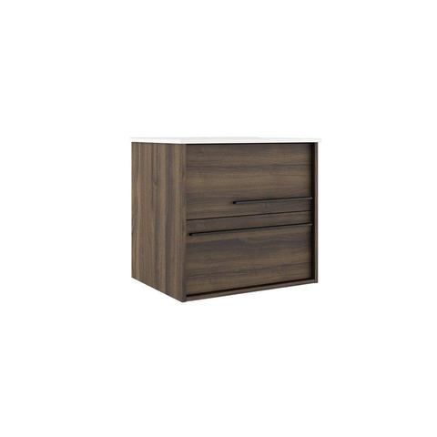 Saniclass Prime Essential Meuble de salle de bain - 120x55x46cm - 2 vasques ovales blanc - 2 trous de robinet - 4 tiroirs - miroir rectangulaire - noyer (hout) SW925131