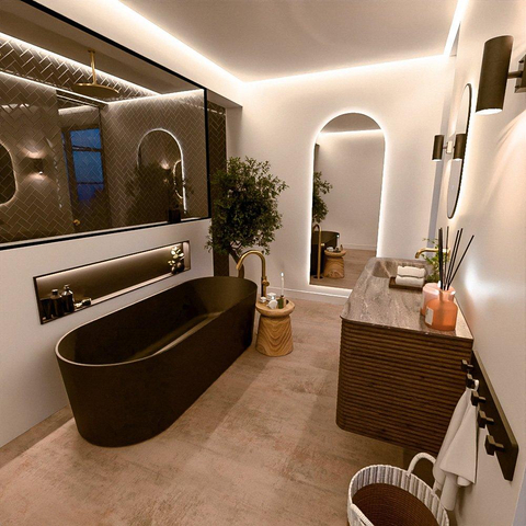 Mondiaz CIRO-DLUX Ensemble de meubles de salle de bains - 130x45x50cm - Plan-vasque Solid Surface Oza - 1 lavabo à gauche - sans trous de robinet - 4 tiroirs - Dusk SW1533278