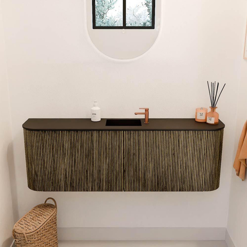 Mondiaz JOYA Meuble de salle de bains 123,2cm - arrondis gauche et droite couleur Dusk - Vasque FAYE position Milieu 1 trou de robinet couleur Urban SW1421716