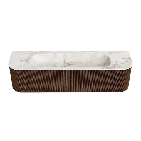 MONDIAZ KURVE-DLUX 170cm meuble de salle de bains avec module 25 Len R couleur Walnut avec 1 tiroir et 2 portes. Lavabo BIG LARGE au milieu 2 trous de robinet couleur Frappe. SW1137496