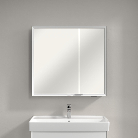 Villeroy & Boch My View Now My view spiegelkast - 80x75cm - 2 deuren - 3 contactdoos LED - zilver SW641561