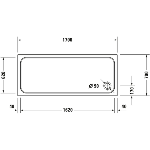 Duravit D-code Kunststof douchebak acryl rechthoekig - zonder paneel - 170x70cm - met afvoergat - diameter 90mm - wit 0295846