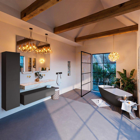 Mondiaz ALAN-DLUX Ensemble de meuble - 130cm - meuble Dark grey mat - 1 tiroir - Lavabo Cloud Frappe suspendu - vasque Gauche et droite - 0 trous de robinet SW805399