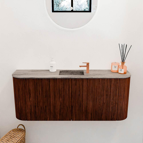 Mondiaz JOYA-DLUX 103.2cm toiletmeubel - ronding links en rechts kleur Ruby - Wastafel FAYE positie Midden 1 kraangat kleur Oza. SW1425560
