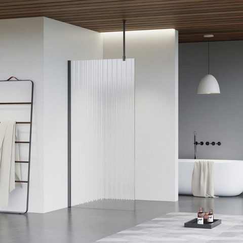Fortifura Galeria Douche à l'italienne - 40x200cm - Verre nervuré - Bras plafond - Gunmetal brossé (Anthracite) SW957532