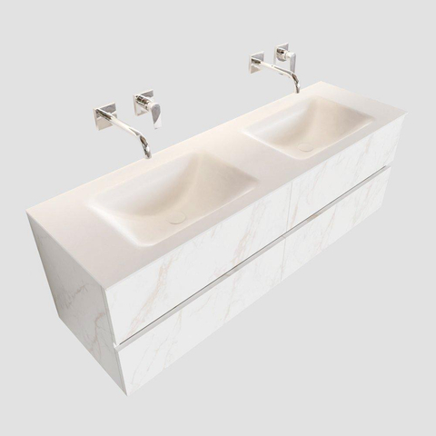ENSEMBLE DE MEUBLE MONDIAZ VICA - 150 cm - 4 tiroirs - lavabo Cloud double - 0 trous de robinet - solid surface marbre carrara SW410326