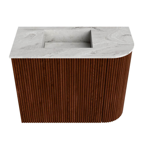 Mondiaz JOYA-DLUX 51.6cm toiletmeubel - ronding rechts kleur Ruby - Wastafel FAYE positie Links Zonder kraangat kleur Glace. SW1423551