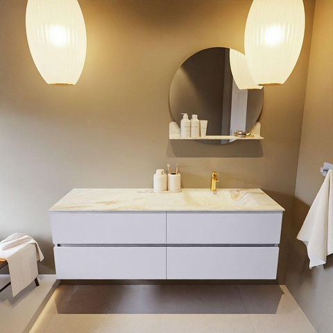 Mondiaz VICA-DLUX Ensemble meuble de salle de bains - 150cm - cale - 4 tiroirs - Lavabo encastré CLOUD - droit - 1 trou de robinet - couleur Frappe - Version XL 60cm de haut SW1189187