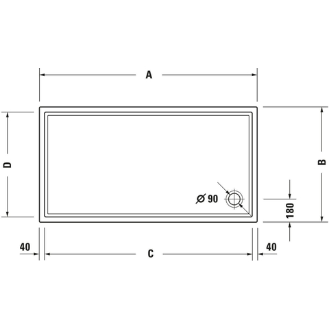 Duravit Starck Slimline Kunststof douchebak acryl rechthoekig - 180x90x6.5cm - zonder poten - wit 0297251
