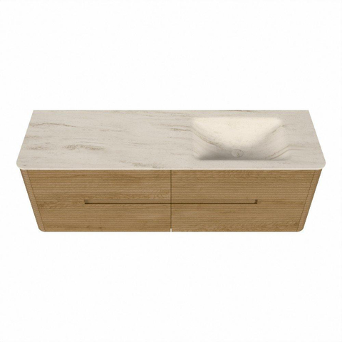 Mondiaz CIRO-DLUX Badkamermeubelset - 150x45x50cm - Solid surface wastafel Meli - 1 wasbak Rechts - zonder kraangaten - 4 lades - Oak SW1531440