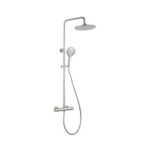 Fortifura Calvi Regendoucheset - thermostatisch - 30cm - hoofddouche - gladde slang - ronde handdouche - PVD - geborsteld RVS SW1204430