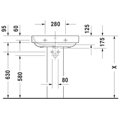 Duravit Happy D.2 Wastafel - met overloop - met 1 kraangat - 65x50cm - wit SW54260