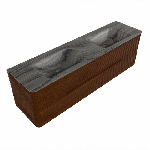 Mondiaz CIRO-DLUX Badkamermeubelset - 170x45x50cm - Solid surface wastafel Sombra - 2 wasbak Dubbel - 2 kraangaten - 4 lades - Ruby SW1531999