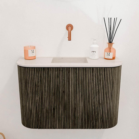 Mondiaz JOYA-DLUX Meuble de toilette 63,2cm - arrondi gauche et droite couleur Shadow - Vasque FAYE position Milieu Sans trou de robinet couleur Meli SW1424925