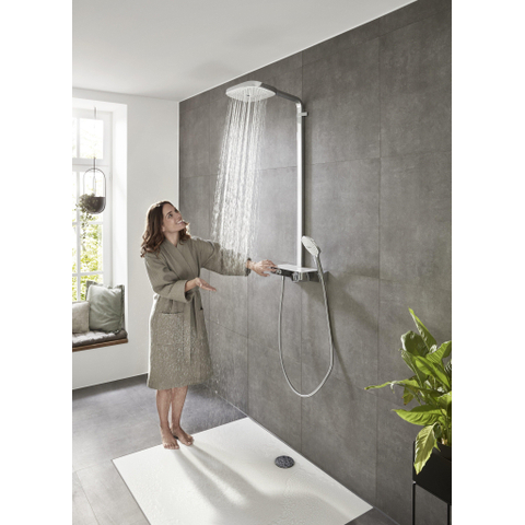 Hansgrohe Raindance Select E 300 - showerpipe: - met Showertablet - 300 opbouwkraan - thermostatisch - met handdouche - 3jet en hoofddouche - 3jet wit/chroom - thermostaat - wit chroom 0452234