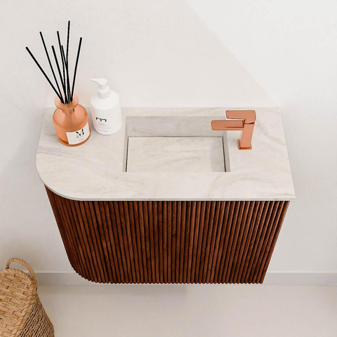 Mondiaz JOYA-DLUX 51.6cm toiletmeubel - ronding links kleur Ruby - Wastafel FAYE positie Rechts 1 kraangat kleur Ostra. SW1423802