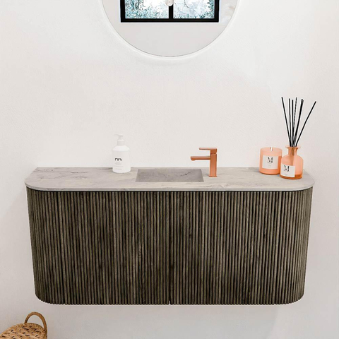 Mondiaz JOYA-DLUX Meuble de salle de bains 93,2cm - arrondis gauche et droite couleur Shadow - Vasque FAYE position Milieu 1 trou de robinet couleur Glace SW1422805