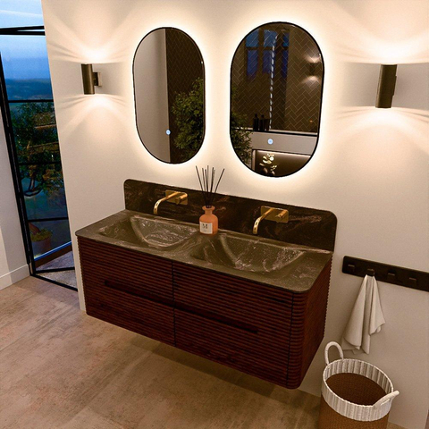 Mondiaz CIRO-DLUX Badkamermeubelset - 130x45x50cm - Solid surface wastafel Lava - 2 wasbak Dubbel - zonder kraangaten - 4 lades - Ruby SW1531591