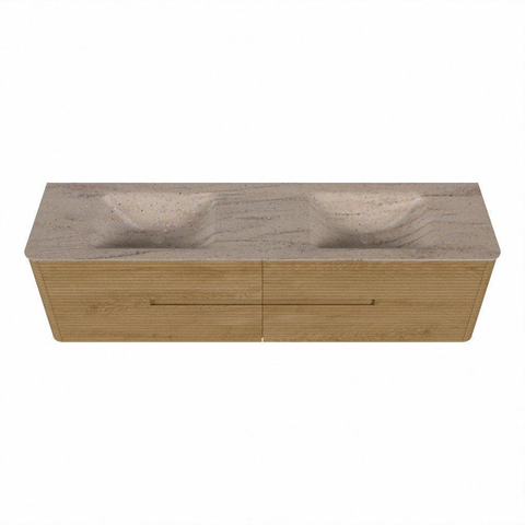 Mondiaz CIRO-DLUX Badkamermeubelset - 180x45x50cm - Solid surface wastafel Saba - 2 wasbak Dubbel - 2 kraangaten - 4 lades - Oak SW1531210