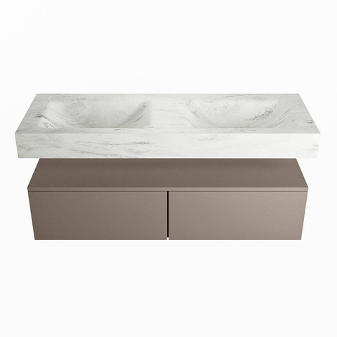 Mondiaz ALAN-DLUX Ensemble de meuble - 130cm - meuble Smoke mat - 2 tiroirs - Lavabo Cloud Opalo suspendu - vasque Gauche et droite - 0 trous de robinet SW806603