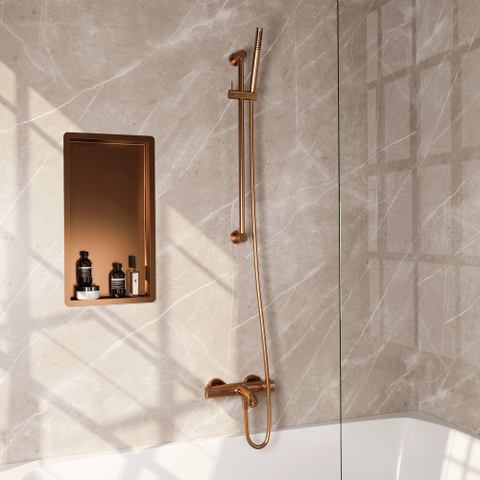 BRAUER Stripe Mitigeur thermostatique douche bain - SET 01 - apparent - barre coulissante - douchette à main - flexible de douche - cuivre brossé PVD SW1434891