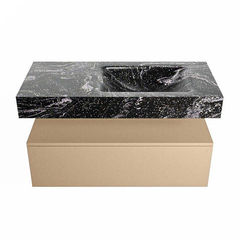 Mondiaz ALAN-DLUX Ensemble de meuble - 100cm - meuble Oro mat - 1 tiroir - Lavabo Cloud Lava suspendu - vasque Droite - 1 trou de robinet SW808836