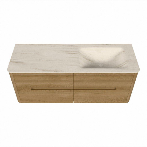 Mondiaz CIRO-DLUX Badkamermeubelset - 130x45x50cm - Solid surface wastafel Meli - 1 wasbak Rechts - zonder kraangaten - 4 lades - Oak SW1531438