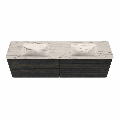 Mondiaz CIRO-DLUX Badkamermeubelset - 180x45x50cm - Solid surface wastafel Nata - 2 wasbak Dubbel - 2 kraangaten - 4 lades - Shadow SW1532602