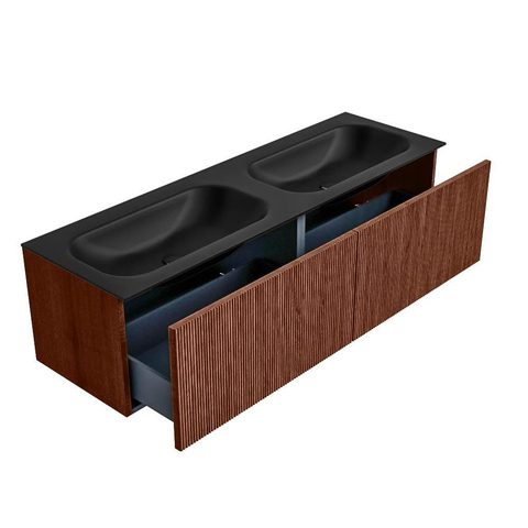 Mondiaz KURVE Badkamermeubelset - 150x46x40cm - 2 lade - wastafel solid surface - dubbel - 2 kraangaten - Ruby SW1415383