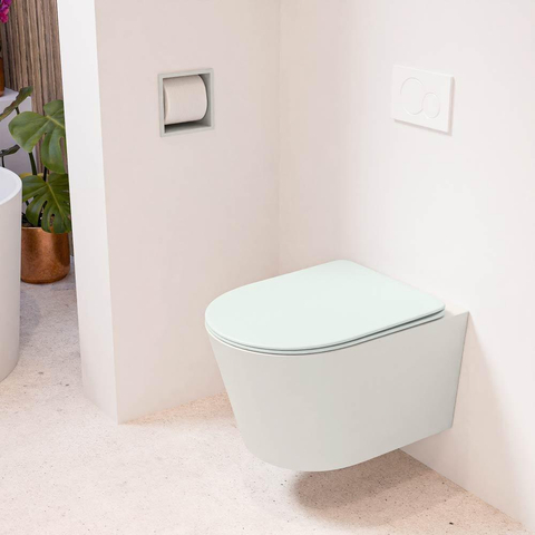 Mondiaz LAVIE hangtoilet – spoelrandloos – 36 x 53 cm – met softclose zitting – Linen (offwhite), zitting Greey (lichtgroen/grijs) SW1208624