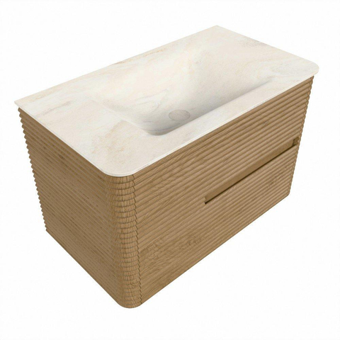Mondiaz CIRO-DLUX Badkamermeubelset - 80x45x50cm - Solid surface wastafel Ostra - 1 wasbak Midden - 1 kraangat - 2 lades - Oak SW1531059