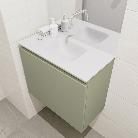MONDIAZ OLAN Toiletmeubel 60x30x40cm met 0 kraangaten 1 lades army mat Wastafel Lex midden Solid Surface Wit SW473318