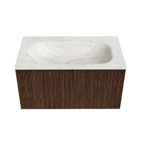 MONDIAZ KURVE-DLUX Meuble de salle de bains 80cm couleur Walnut avec 1 tiroir. Lavabo BIG SMALL central 1 trou de robinet couleur Ostra. SW1137850