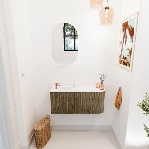 Mondiaz JOYA 91.6cm toiletmeubel - ronding rechts kleur Dusk - Wastafel FAYE positie Links 1 kraangat kleur Talc. SW1421616