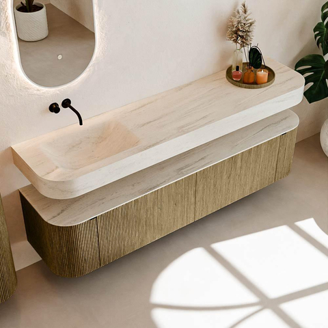 MONDIAZ THOR-DLUX Meuble de salle de bains - 190cm - arrondi gauche + droite - couleur Dusk - 2 tiroirs et 2 portes - Vasque suspendue CLOUD Gauche sans trou de robinet - couleur Meli SW1466722