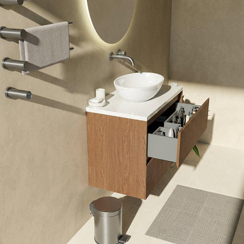 Saniclass Holz Atelier Badkamermeubelset - 80x45x63cm - Dia marmeren wastafelblad gepolijst (wit) - zonder kraangat - 2 lades - mat walnut pure (hout) SW1478328
