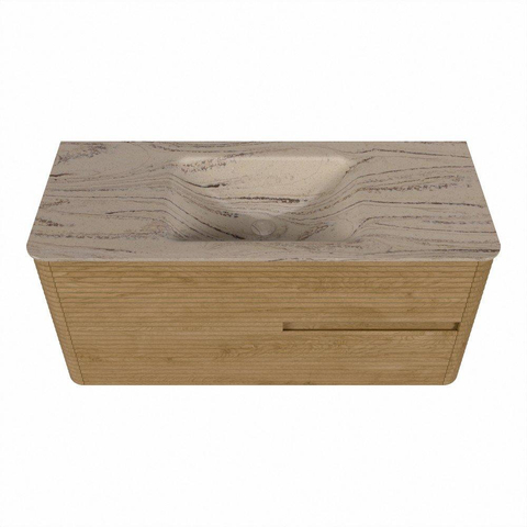 Mondiaz CIRO-DLUX Badkamermeubelset - 110x45x50cm - Solid surface wastafel Arena - 1 wasbak Midden - 1 kraangat - 2 lades - Oak SW1531335