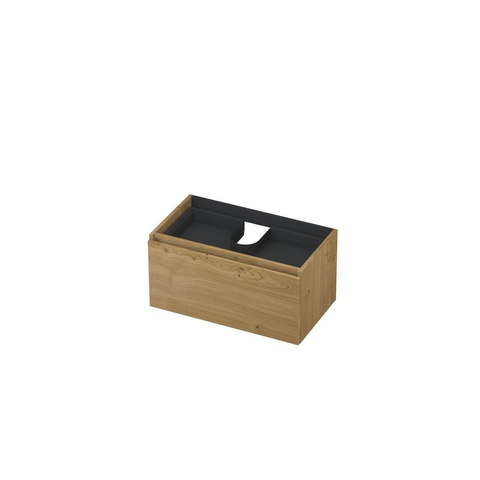 INK Fineer meuble sous-lavabo 80x45x40cm 1 tiroir avec tiroir intérieur sans poignée avec baguette de rebord en bois MDF placage Natur SW493584