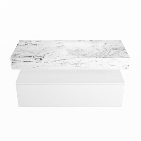 Mondiaz ALAN-DLUX Ensemble de meuble - 110cm - meuble Talc mat - 1 tiroir - Lavabo Cloud Glace suspendu - vasque Droite - 0 trous de robinet SW805023