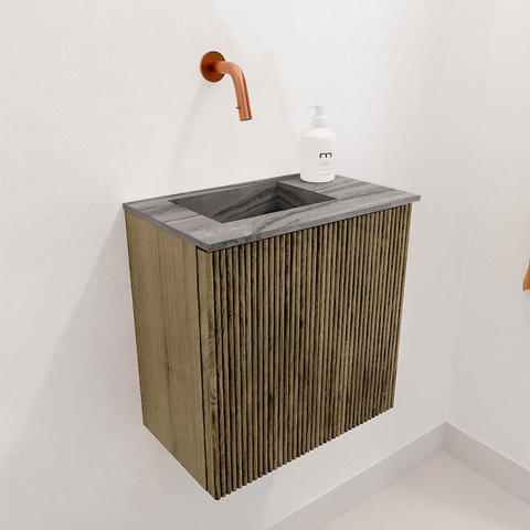 Mondiaz JOYA-DLUX 40cm toiletmeubel - kleur Dusk - Wastafel FAYE positie Links Zonder kraangat kleur Sombra. SW1426117