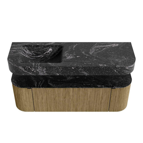 MONDIAZ THOR-DLUX 140cm meuble de salle de bains arrondi gauche + droite couleur Dusk avec 1 tiroir et 2 portes. Vasque suspendue CLOUD Gauche 1 trou de robinet couleur Lava. SW1464230