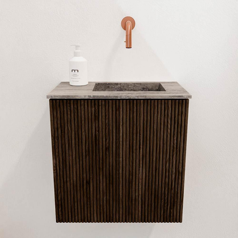 Mondiaz JOYA-DLUX Meuble de toilette 40cm - couleur Walnut - Vasque FAYE position Droite Sans trou de robinet couleur Oza SW1424549