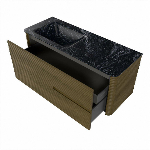 Mondiaz CIRO-DLUX Meuble de salle de bains - 120x45x50cm - lavabo en solid surface Lava - 1 vasque à gauche - sans trous de robinetterie - 2 tiroirs - Dusk SW1533034