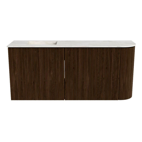 Mondiaz JOYA-DLUX 91.6cm toiletmeubel - ronding rechts kleur Walnut - Wastafel FAYE positie Links 1 kraangat kleur Ostra. SW1422645