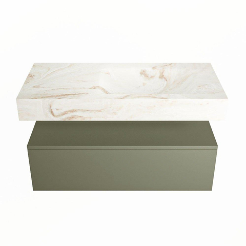 Mondiaz ALAN-DLUX Ensemble de meuble - 100cm - meuble Army mat - 1 tiroir - Lavabo Cloud Frappe suspendu - vasque Droite - 1 trou de robinet SW805735