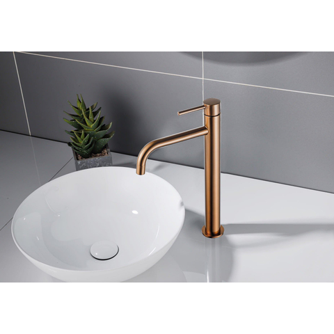 Fortifura Calvi Slim Wastafelkraan - 32cm - verhoogd - opbouw - PVD - geborsteld koper SW970030