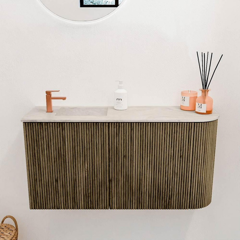 Mondiaz JOYA-DLUX 81.6cm toiletmeubel - ronding rechts kleur Dusk - Wastafel FAYE positie Links 1 kraangat kleur Ostra. SW1423402