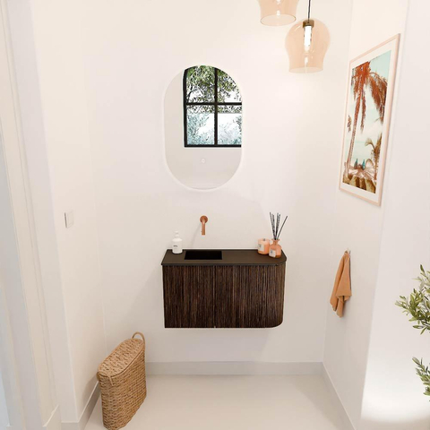 Mondiaz JOYA 71.6cm toiletmeubel - ronding rechts kleur Walnut - Wastafel FAYE positie Links Zonder kraangat kleur Urban. SW1421391